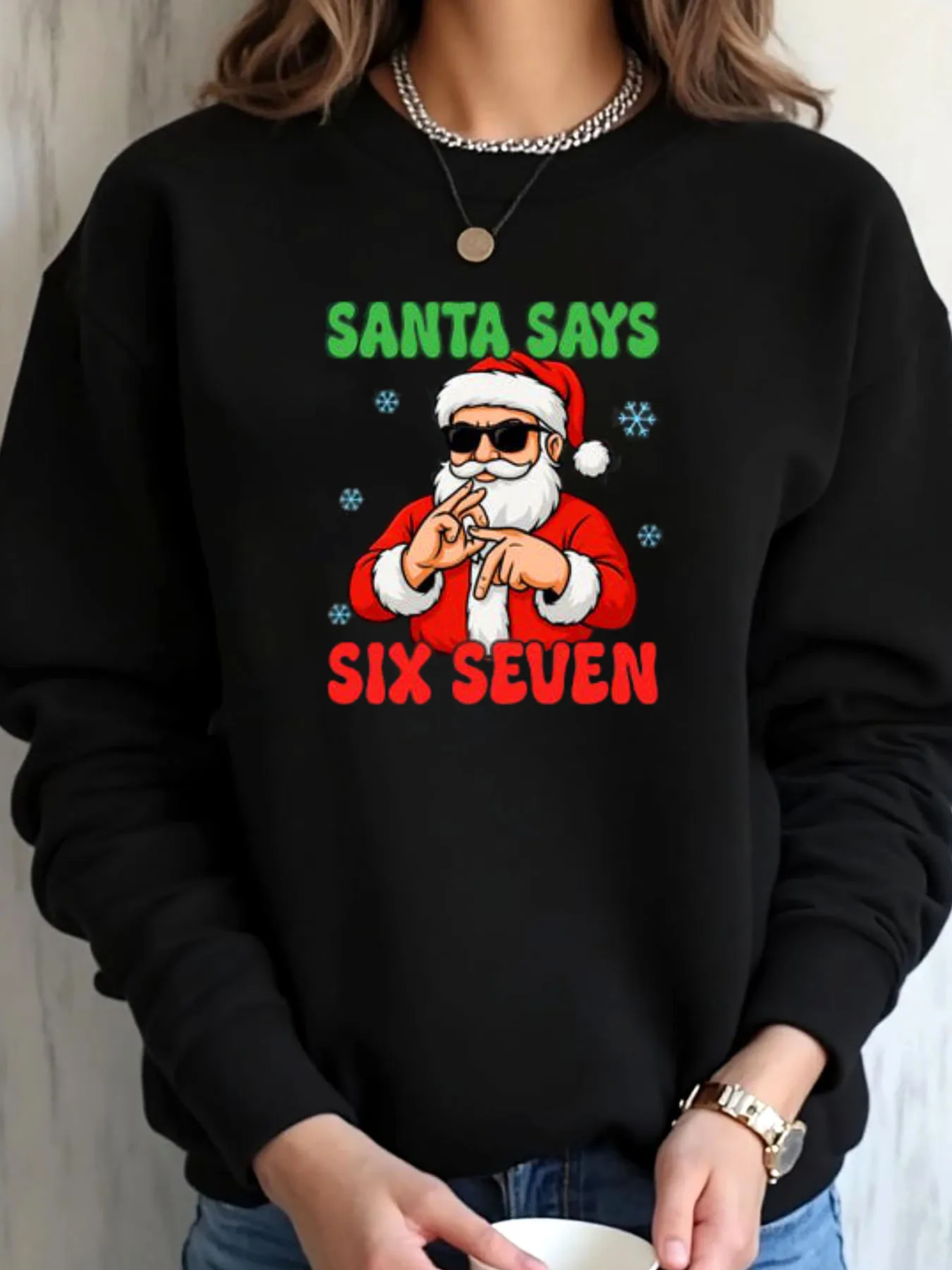 

Женская толстовка больших размеров с рождественским принтом Санта-Сесть и семью принтами, верхняя одежда