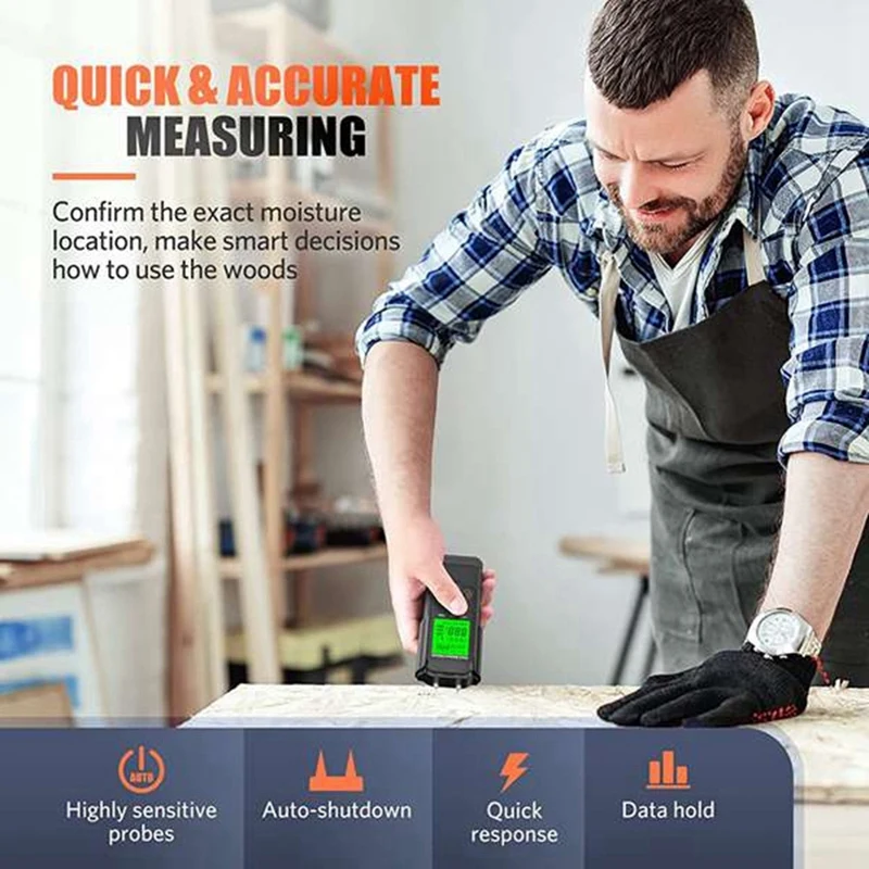 1 Piece Digital Wood Moisture Meter Inductive Hygrometer Black Plastic Ambient Temp Humidity Timber Damp