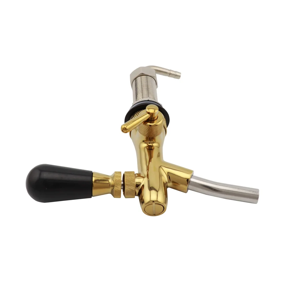 Adjustable Golden Plated Beer Faucet with Flow Control 55mm 73mm 100mm 127mm Long Shank Home Brew Keg Tap Faucet for Dispensing
