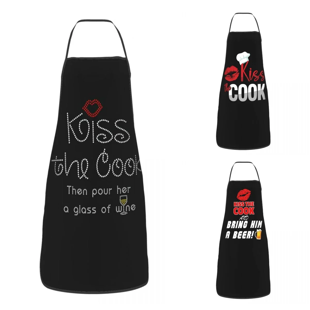 Kiss The Cook Then Pour Her A Glass Of Wine Apron for Women Men Unisex Bib Cooking Kitchen Tablier Cuisine Chef Baking