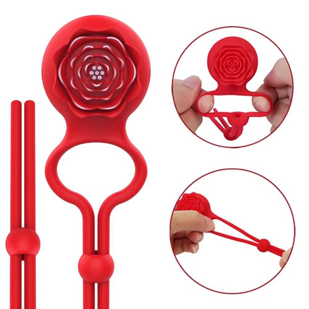 Rose Vibrating Cock Ring with Rose Clitoral Stimulator Silicone Penis Ring Vibrator Adult Sex Toy Men Women Couple Fun