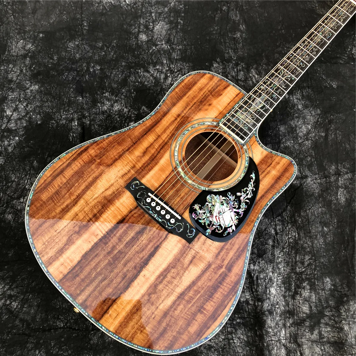 

All Koa Wood 41 Inch D Type Cutaway Acoustic Guitar Abalone Inlay Ebony Fingrerboard Electric Guitar