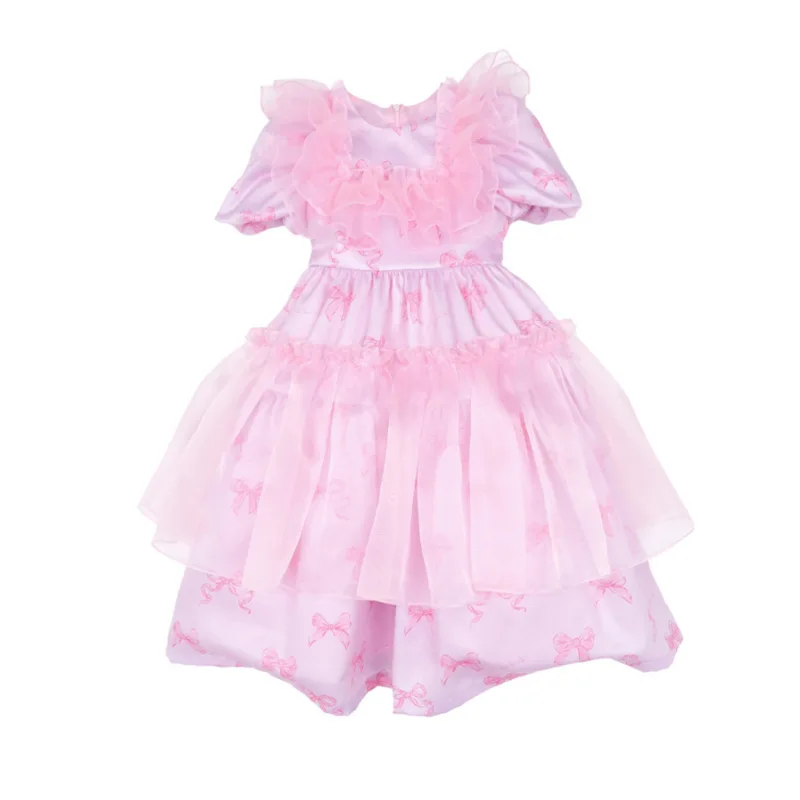 Spot bebebebe 2024 Frühling/Sommer Mädchen rosa Bogen Prinzessin Kleid Geburtstags feier Kleid Baby Mädchen Kleidung 7-12y