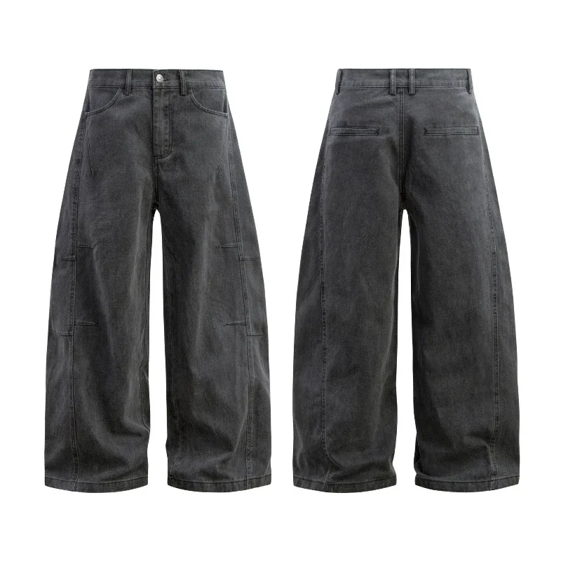 

American Retro Y2k Jeans Men Streetwear Baggy Cargo Jeans Pure Cotton Washed Distressed Black Jeans New Scimitar Denim Pants Man