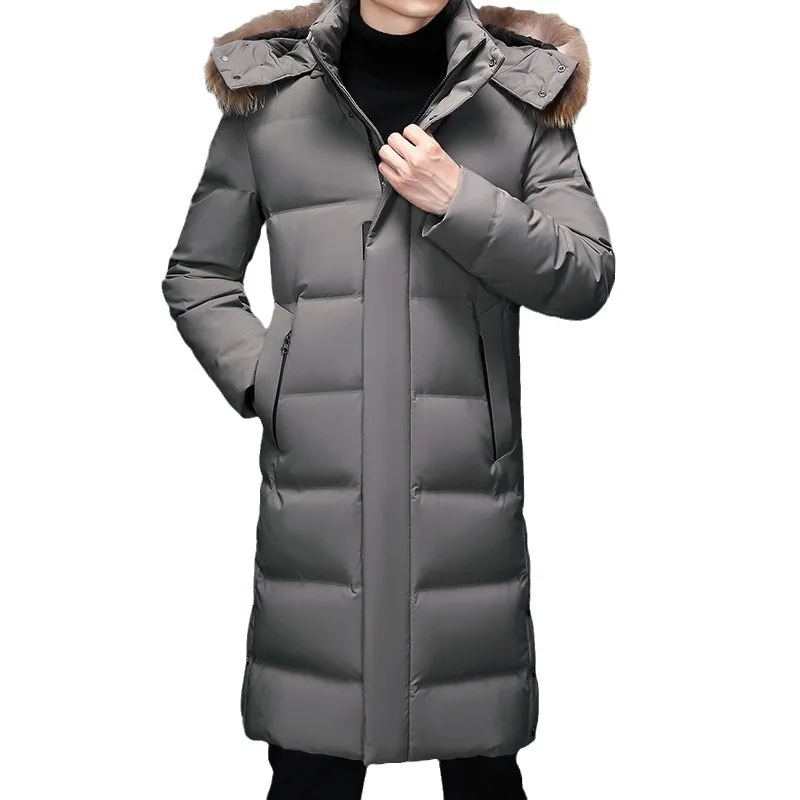 2023 New Men Down Jacket Winter Men Fur Collar Coat Loose Leisure Long Parkas Thicken Warm Outwear Hooded Middle Age Overcoat