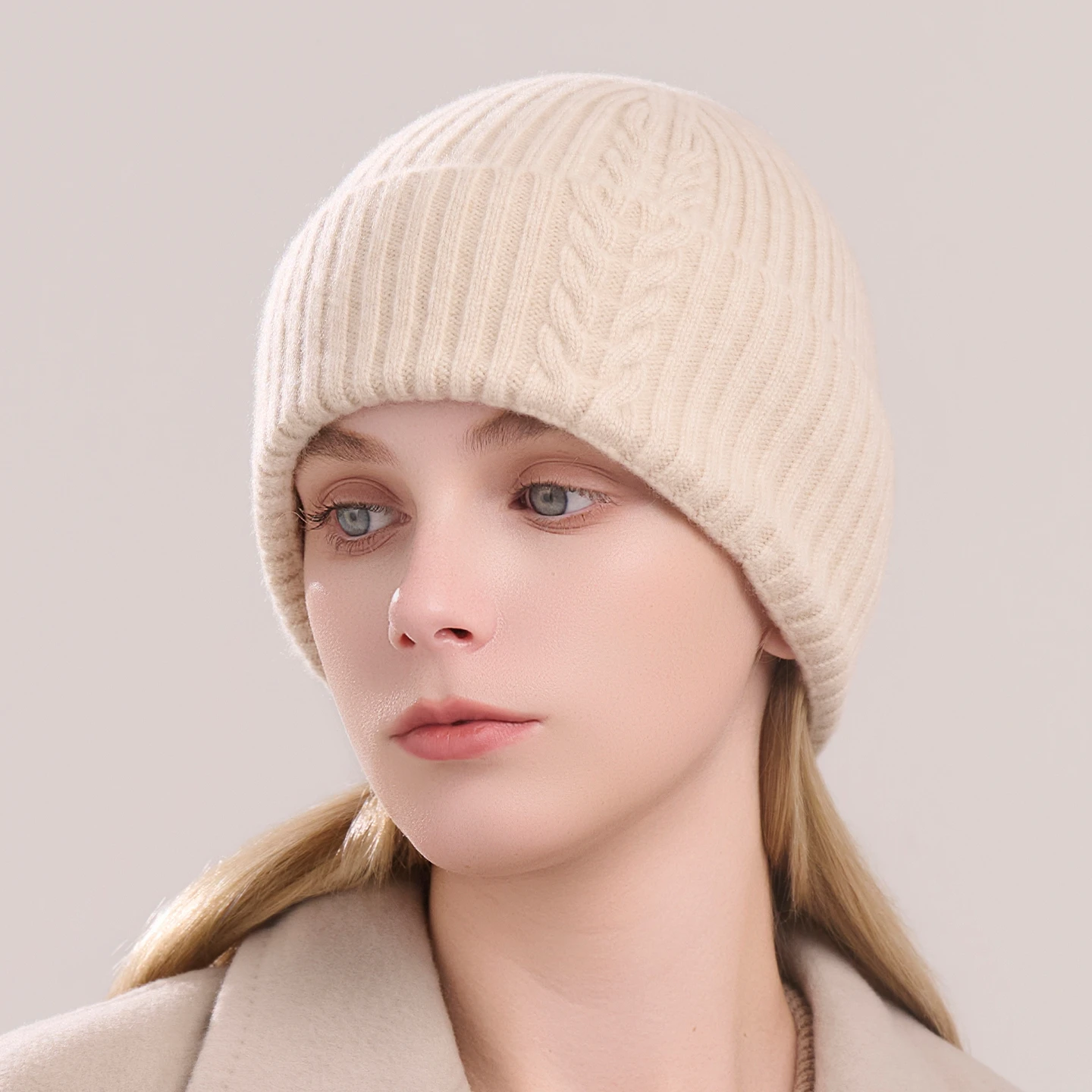 100%Cashmere Hats For Women Outdoor Keep Warm Winter Hat Casual Ribbed Knitted Beanies Hats Female Solid Color Skull Cap