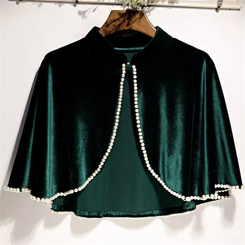 

New Elegant Women Gold Velvet Wrap Bolero Accessories Lady Green Party Shawl Capes Sun Protection Coats Cloak Pullovers WZ2343