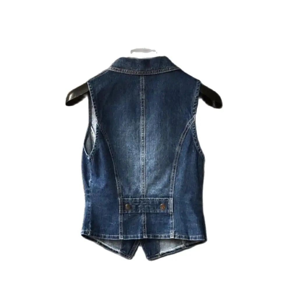 Autumn Clothes Sleeveless Short Jeans Waistcoats Single-Breasted Hot Sale Gielt Female Tops Women Denim Vest Jacket Spring 6XL