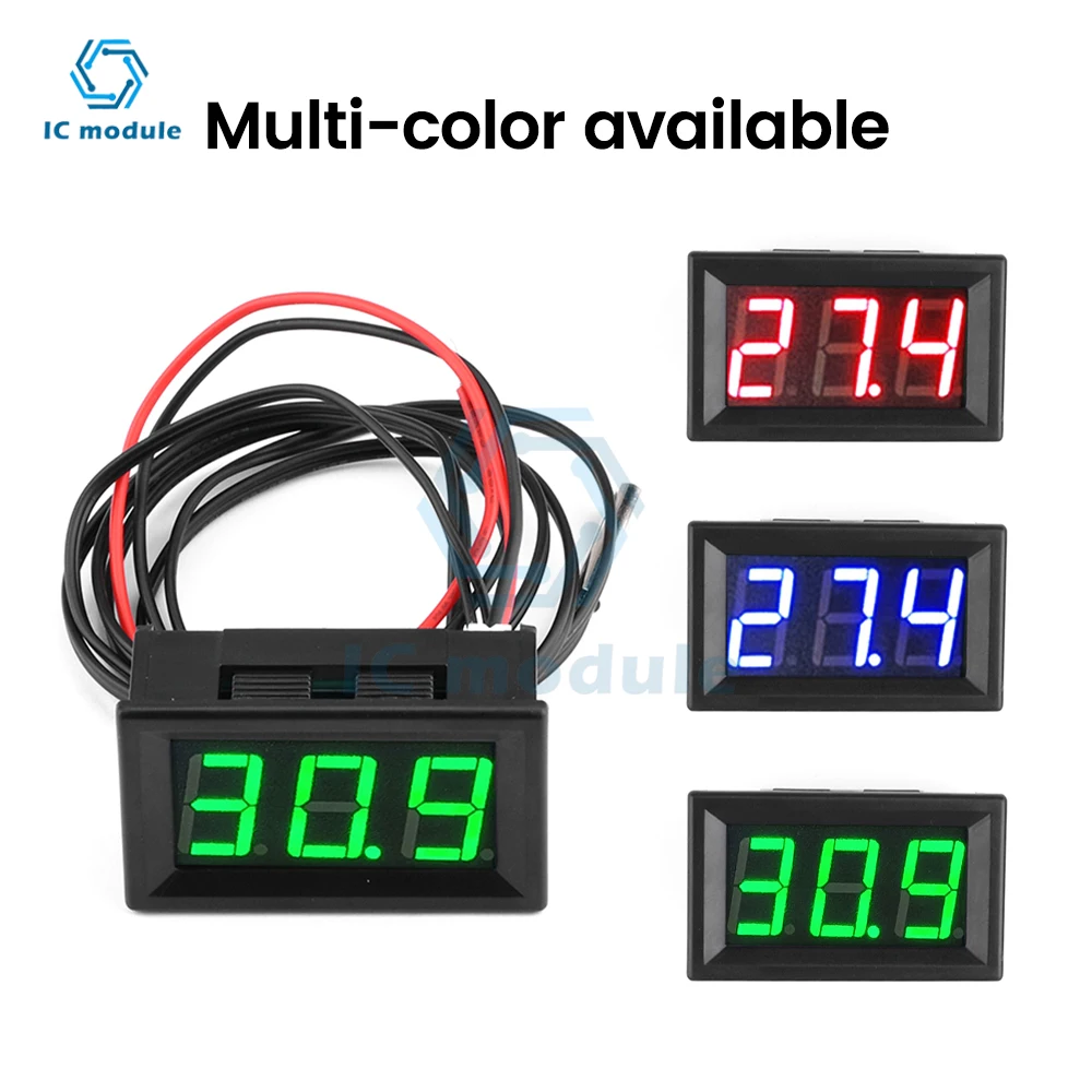 DC 12V -50~300℃ 0.56 Inch LED Digital Tube Intelligent Digital Display Thermometer with Waterproof NTC Metal Probe