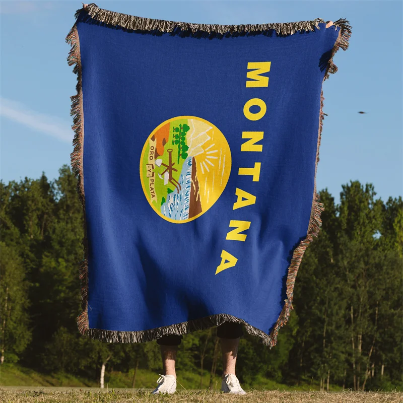 Aertemisi Montana United States of America Jacquard Fringed Woven Throw Blanket