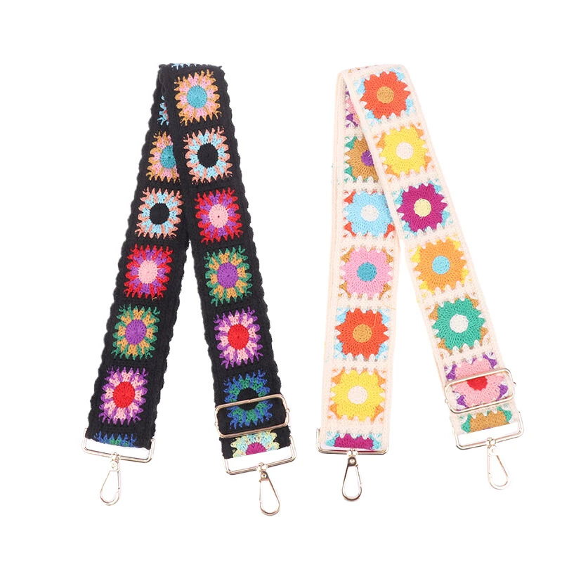 Fashion Crochet Flower Bag Strap DIY Knitted Ethnic Embroidery Purse Bag Strap Wide Adjustable Shoulder Bag Strap Accessories