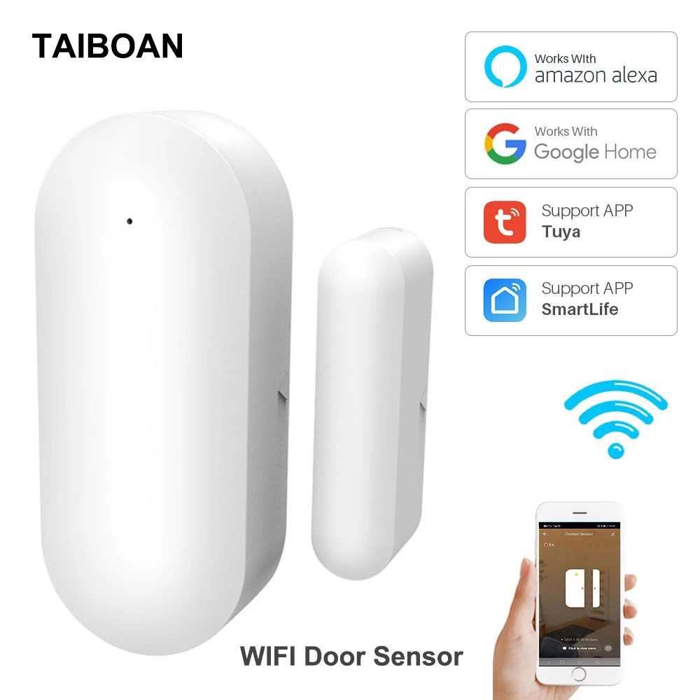 WiFi Door Detector Garage Door Window Sensor Burglar Alarm Remote Control Compatible With Alexa Google Home Tuya Smart Life APP