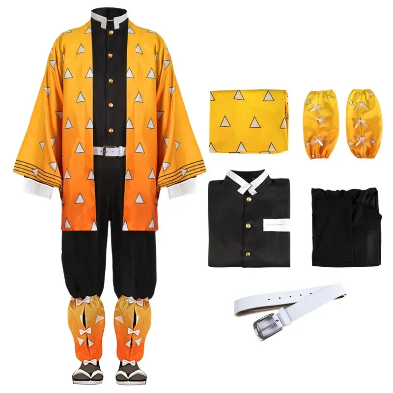 Anime Agatsuma Zenitsu Cosplay Kostüm Cosplay Uniform Umhang Perücke Kimetsu No Yaiba Halloween Kleidung für Kinder Erwachsene