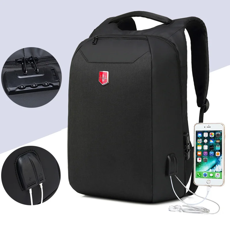 

Anti Theft Swiss Business Backpack Men External Charging USB Function Laptop Backpacks Oxford Waterproof Travel bags Coded Lock