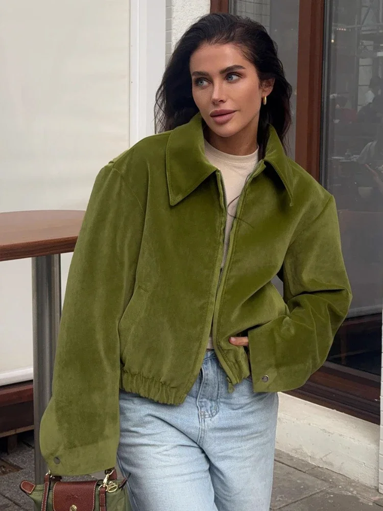 Retro Velvet Lapel Jacket New Autumn 2025 Loose Casual Long Sleeves Commute Solid Outwear Women's Patchwork Jackets Coat