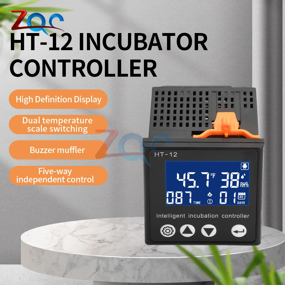 HT-12 Cyfrowy sterownik inkubatora do jaj Termostat Higromostat Automatyczna kontrola obracania z sondą czujnika temperatury i wilgotności