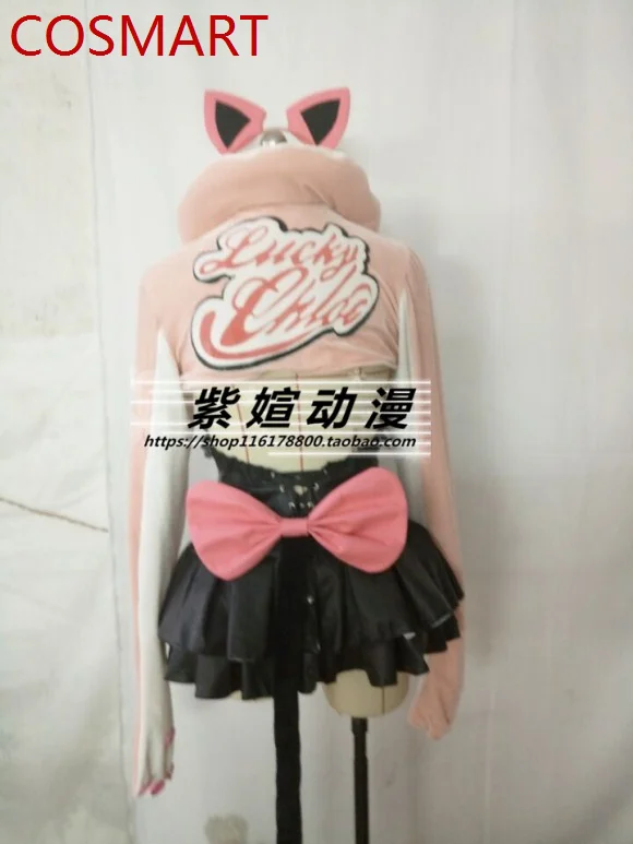 Tekken 7 Lucky Chloe Pink Jacket Small Black Dress Cat Ears Tail Cosplay Costume Cos Game Anime Party Uniform Hallowen Play Role