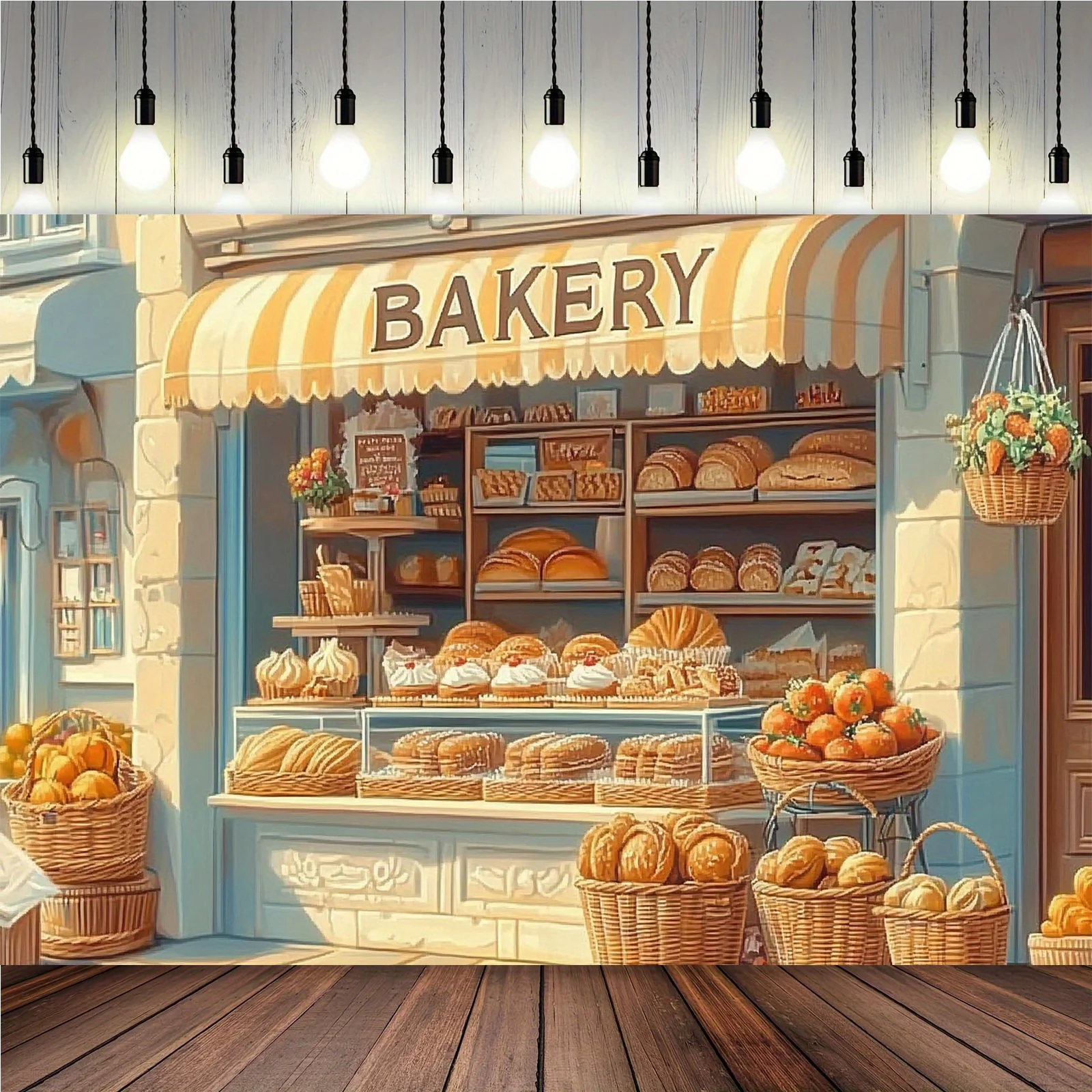 Cozy Bakery Shop Tapestry, Vintage Bread Store Wall Hanging, Warm Cafe Kitchen Decor Art for Living Room Bedroom Dorm Background