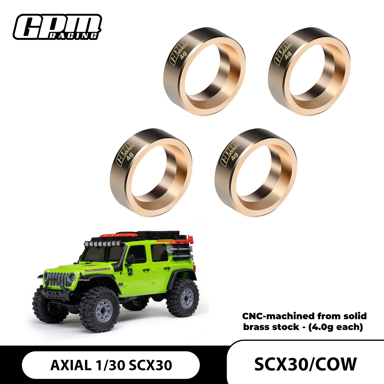 GPM 4PCS Brass Wheel (4g) For AXIAL 1/30 SCX30 Ford Bronco