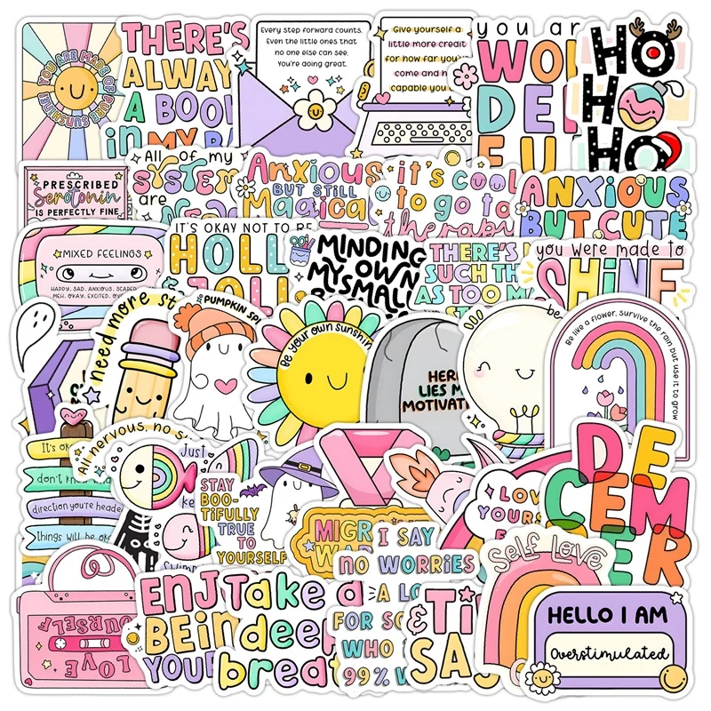 

10/30/50PCS Kawaii English Word Sticky PVC Sticker Aesthetic Decoration Scrapbooking DIY Children's Hand Accounting Supplies