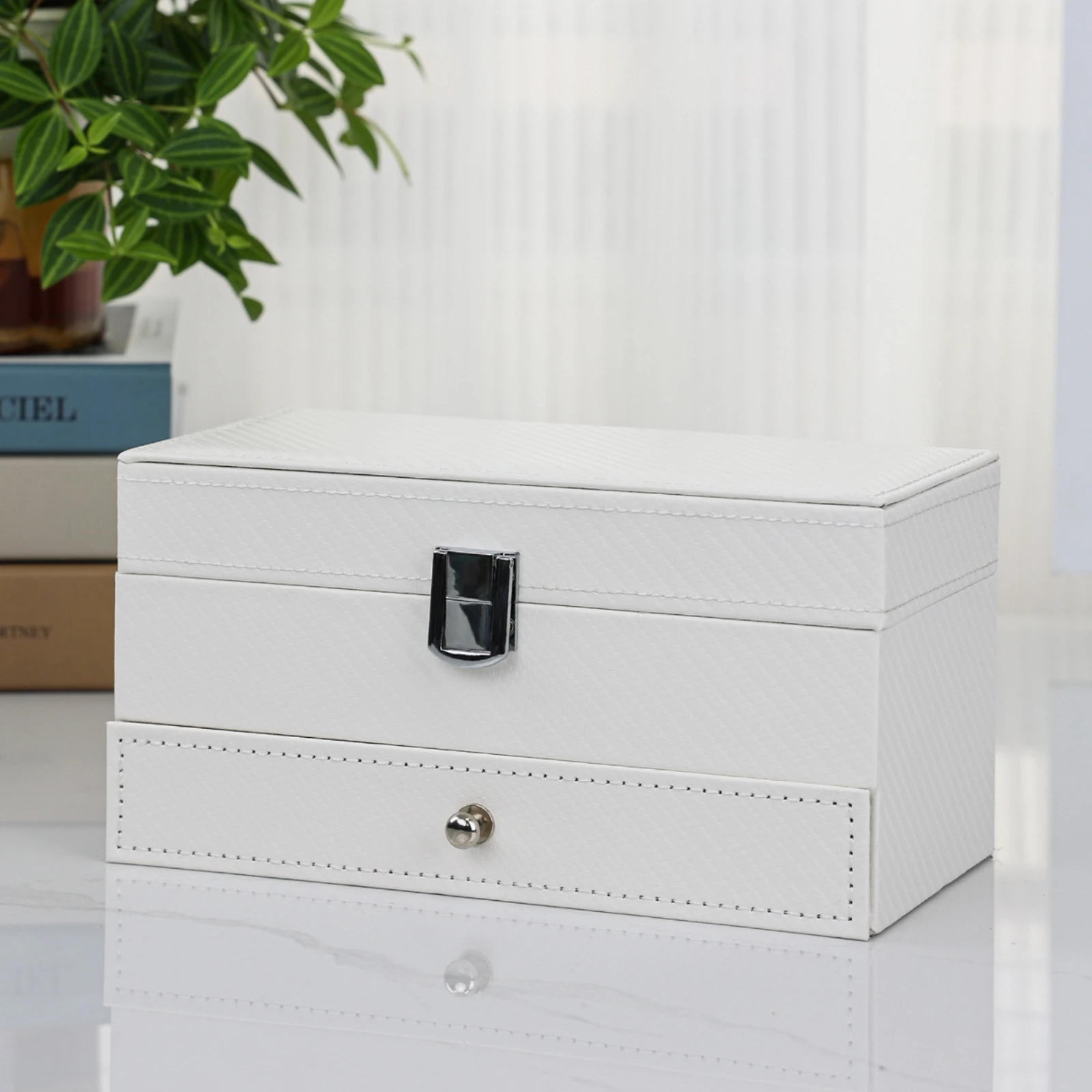 Jewelry and Watch Box Rectangular Double-Layer Jewelry Box 2 Layer Watch Organizer Velvet Lined Interior Storage Dust Proof
