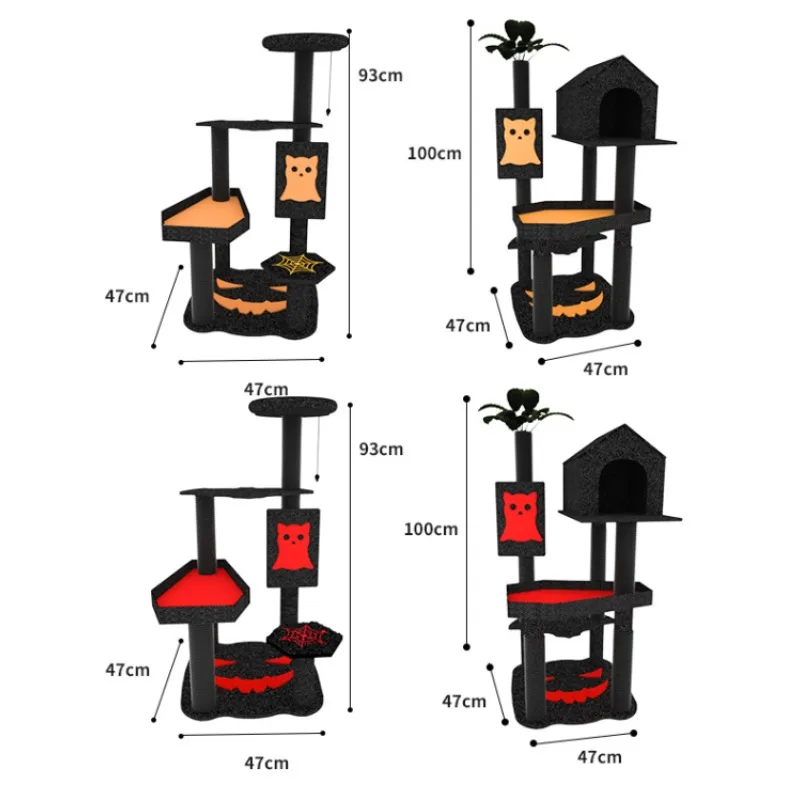 Cat Tree Climbing Tower with Bat Decor Sisal Scratching Surfaces Integrated Cave Bed