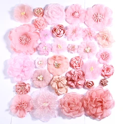 10Pcs Peach Series Handmade Rose Chiffon tessuto fiori artificiali per invito a nozze abito abbigliamento cappelli progetti artigianali