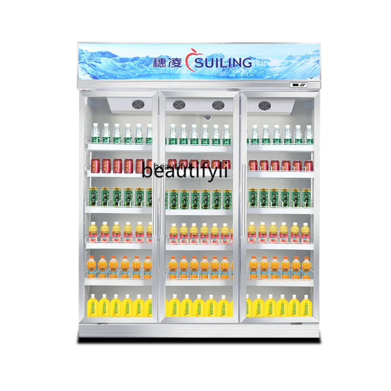Vitrina refrigerada para bebidas, vitrina de almacenamiento de bebidas para supermercado, eficiencia energética de primera clase, conservación de frutas