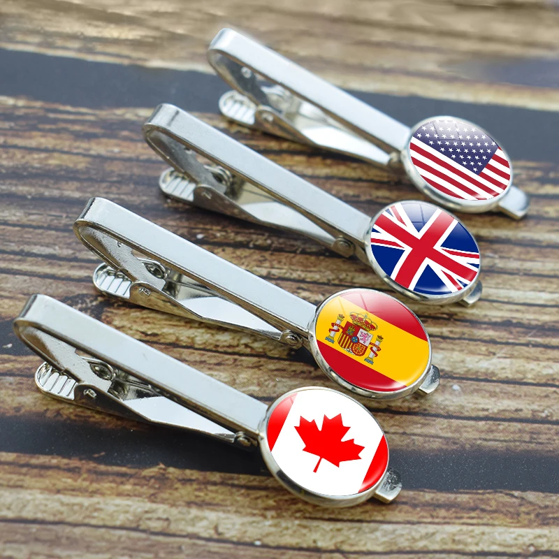30 Countries National Flag Tie Clips Men Fashion Metal Necktie USA Flag Clip Pins Button Wedding Suit Accessories