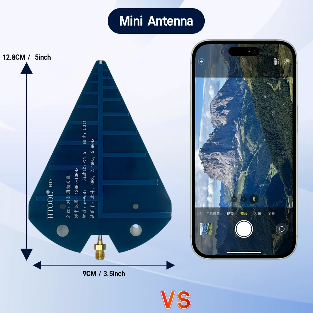 Nanovna HT5 Portable Log Periodic Antenna 1300MHz-10GHz Wideband High Gain 6-9dB 50Ω For VHF UHF SHF Communications Radar