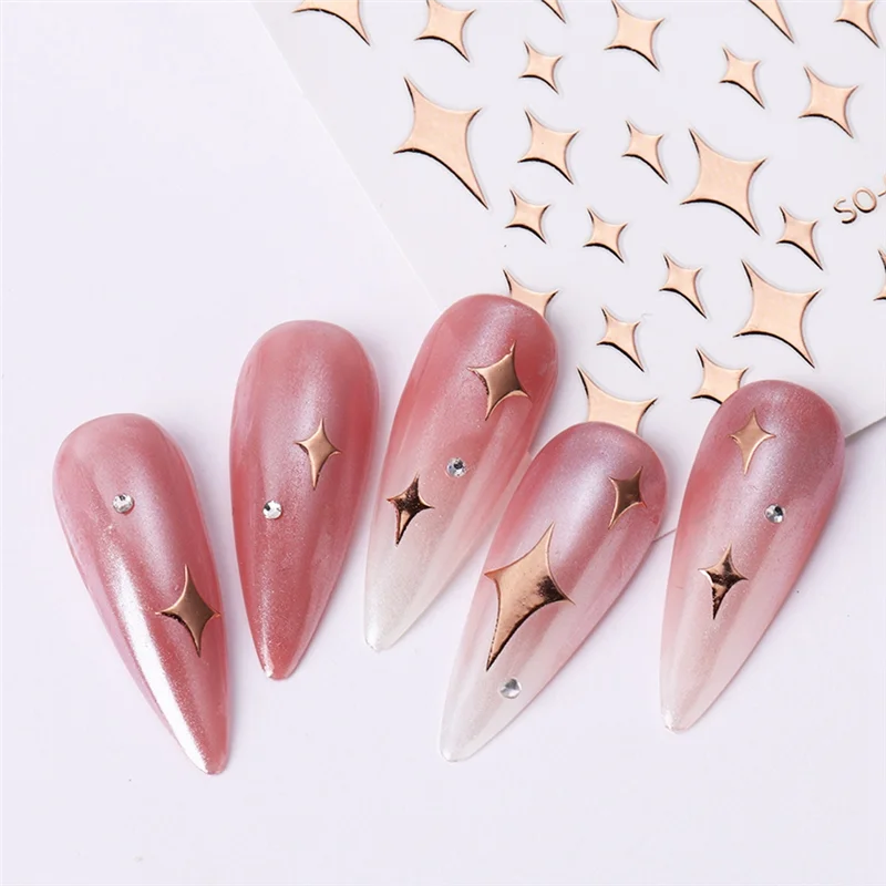 9Pcs Colorful Stars Nail Art Stickers Decals Self-Adhesive Silver Nail Supplies Nail Art Design Decoration Accessories