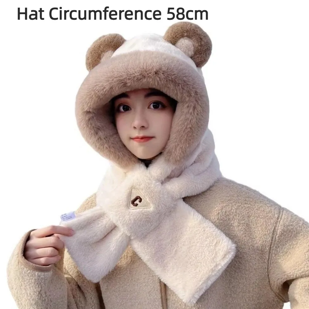 야외 겨울 일체형 스카프 모자 두꺼운 스카프 후드 캡 귀 보호 부드러운 모자 스카프 세트 자전거 모자