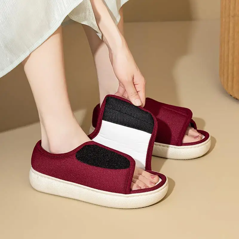 Adjustable Extra Wide Size Slippers for Elderly People Comfortable Breathable Home Shoes with High Top Design And Soft Cotton up