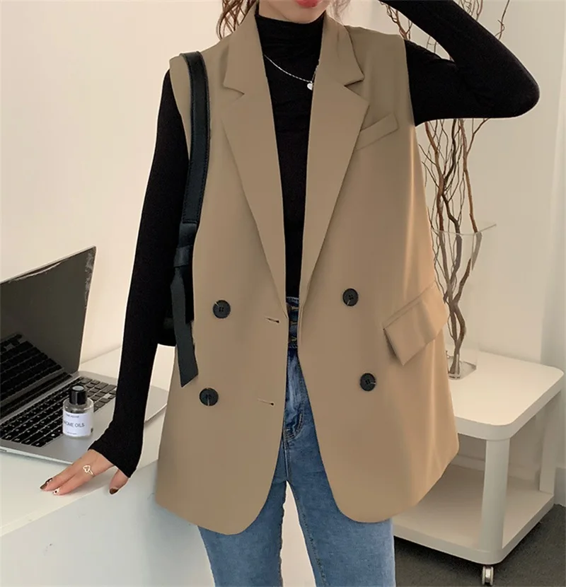 Abiti da donna kaki gilet da 1 pezzo gilet doppio petto formale da ufficio Lady Business Work Wear Fashion Girl Coat Prom Dress