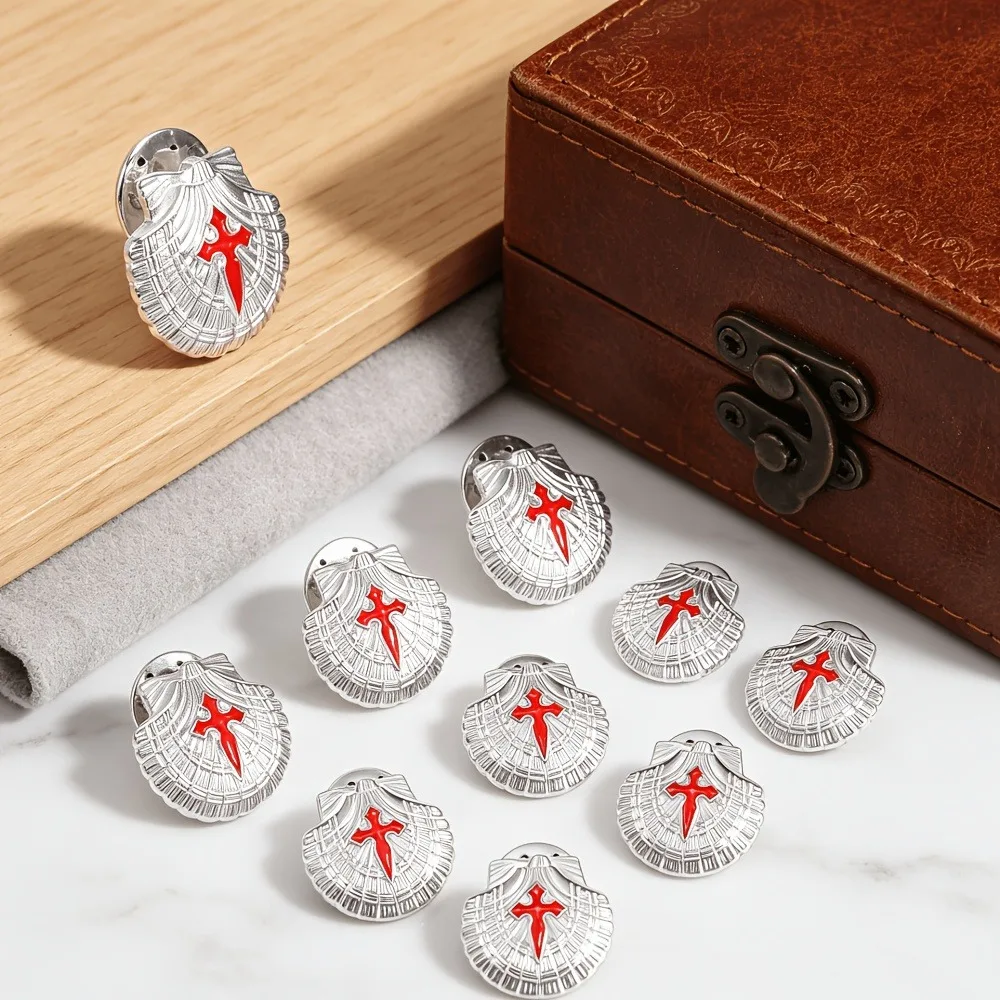 6/12/20/40 Stück Brosche in Muschelform mit rotem Kreuz aus Emaille, Mehrzweck-Dekor-Reversnadel für Kleidung, Hut, Tasche, Luxusgeschenk