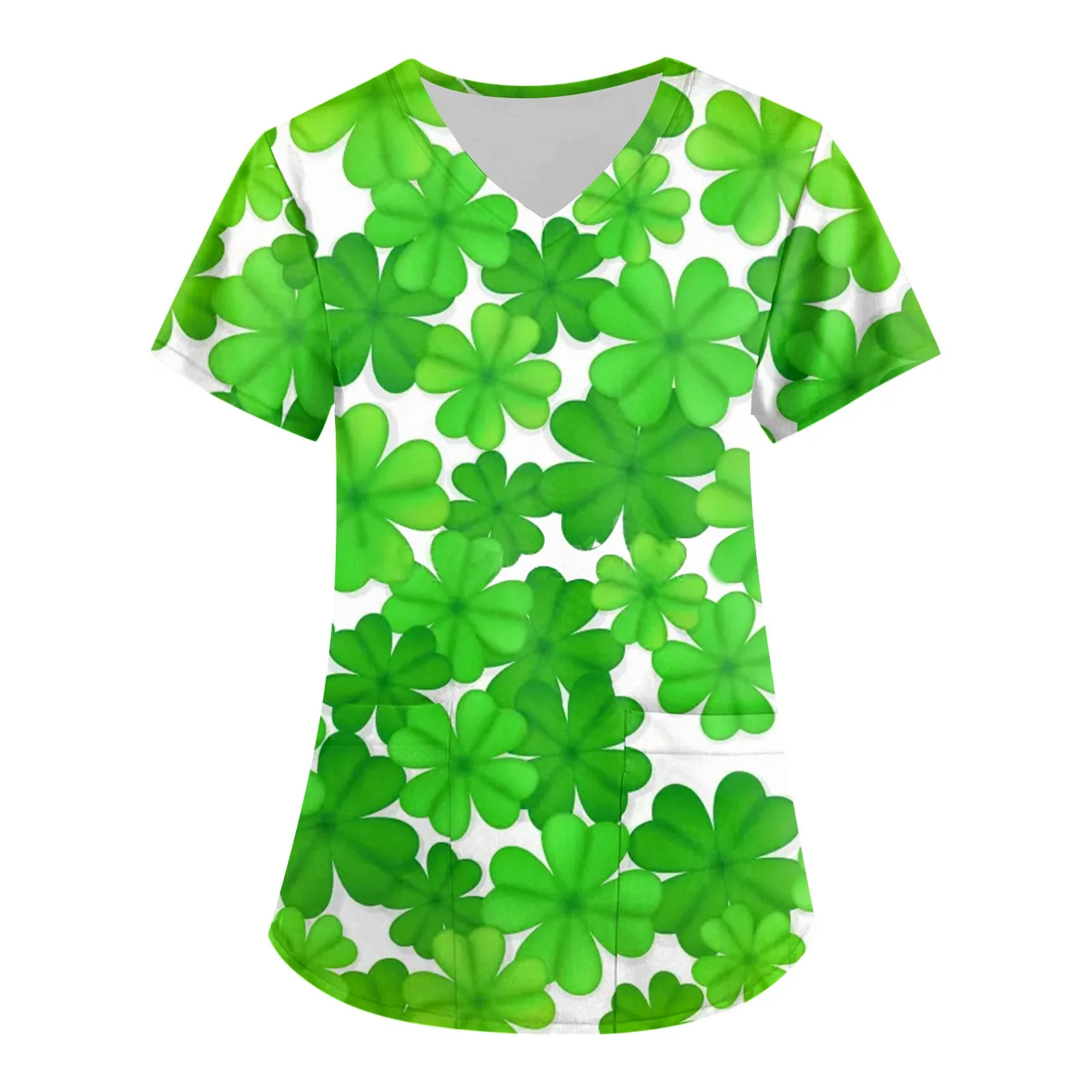 Uniforme de enfermeira feminina, topo de clínica, estampa trevo, esfoliante verde, blusa pessoal, dia do dia, moda, 2021