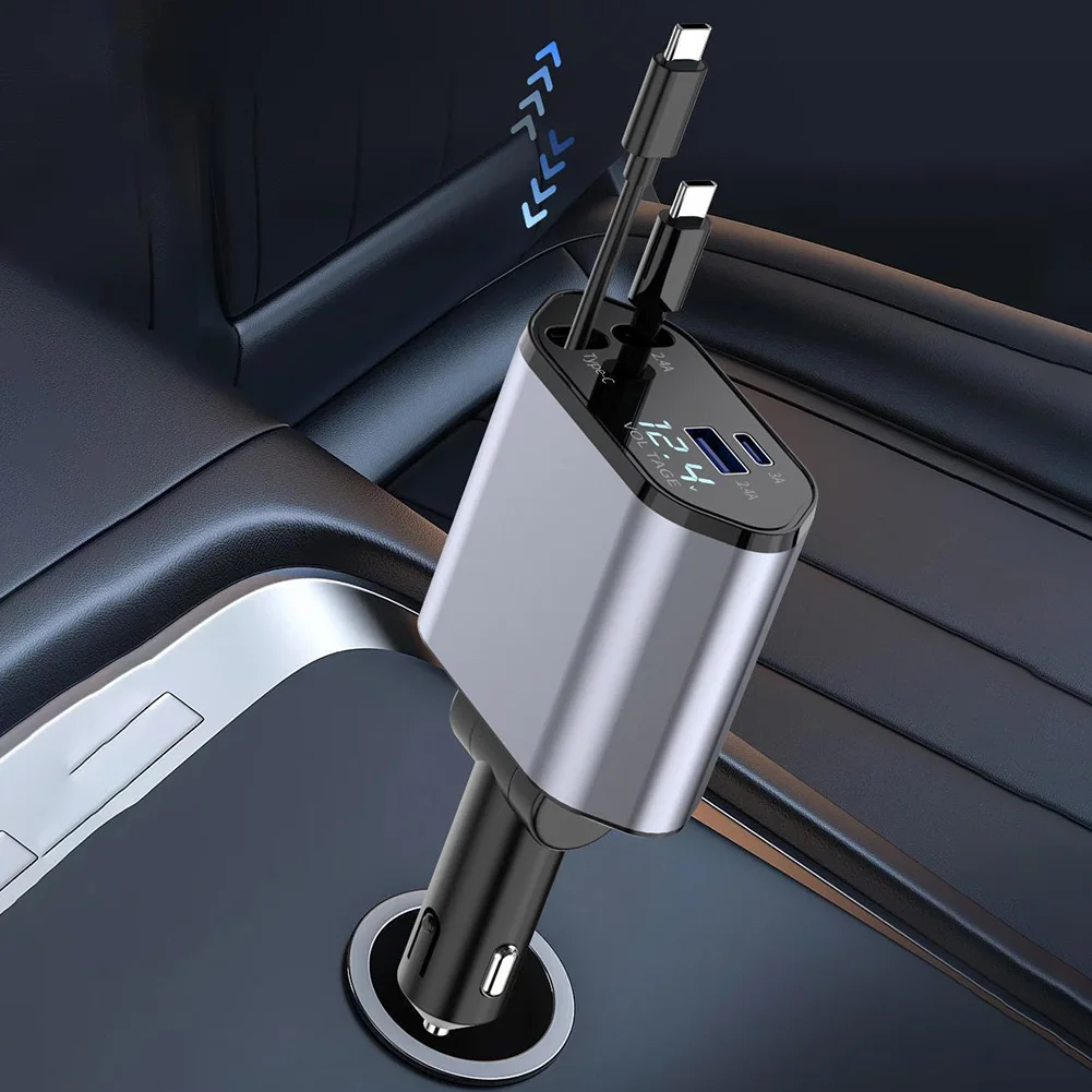 

Быстрое автомобильное зарядное устройство 800 мА с выдвижным кабелем 30 мм, портом USB-A, дисплеем напряжения и защитой от перегрузки по току