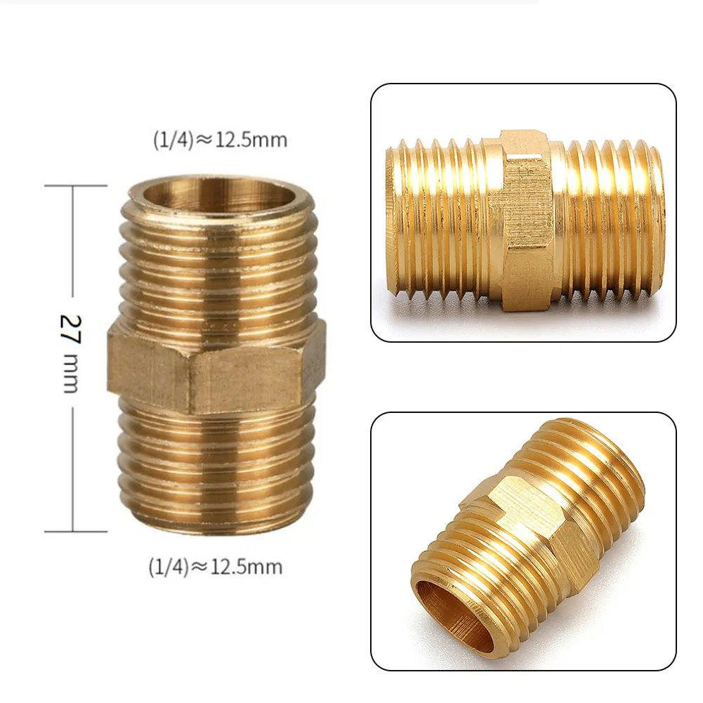 Adaptador de tubo de latón de 1/4 pulgadas, 1 3 uds., 27mm, accesorios, herramienta de aire, conector de compresor, tetina hexagonal en tono dorado