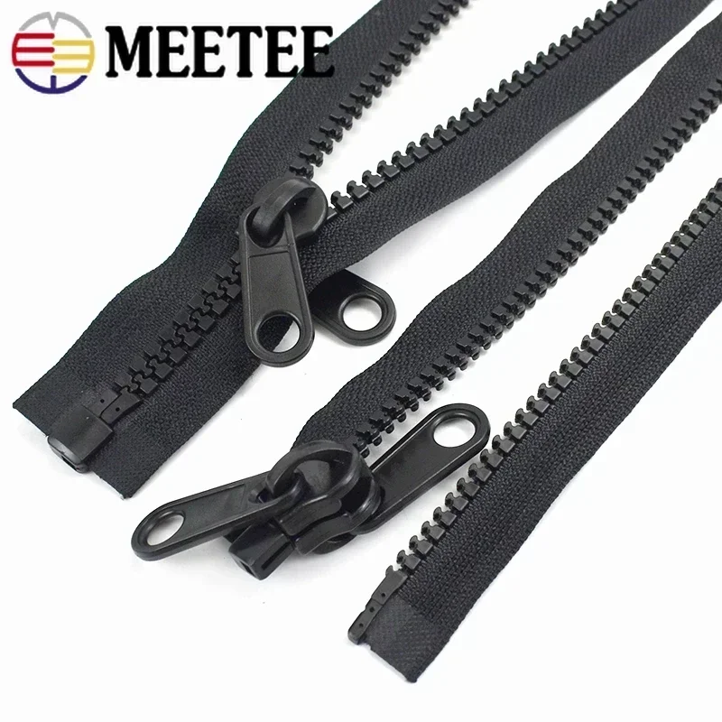 Meetee 60-300cm 5# 8# 10# Resin Zippers Plastic Double-sided Zipper Puller Head for Outer Tent Double Pull Tab Zips Sew Material