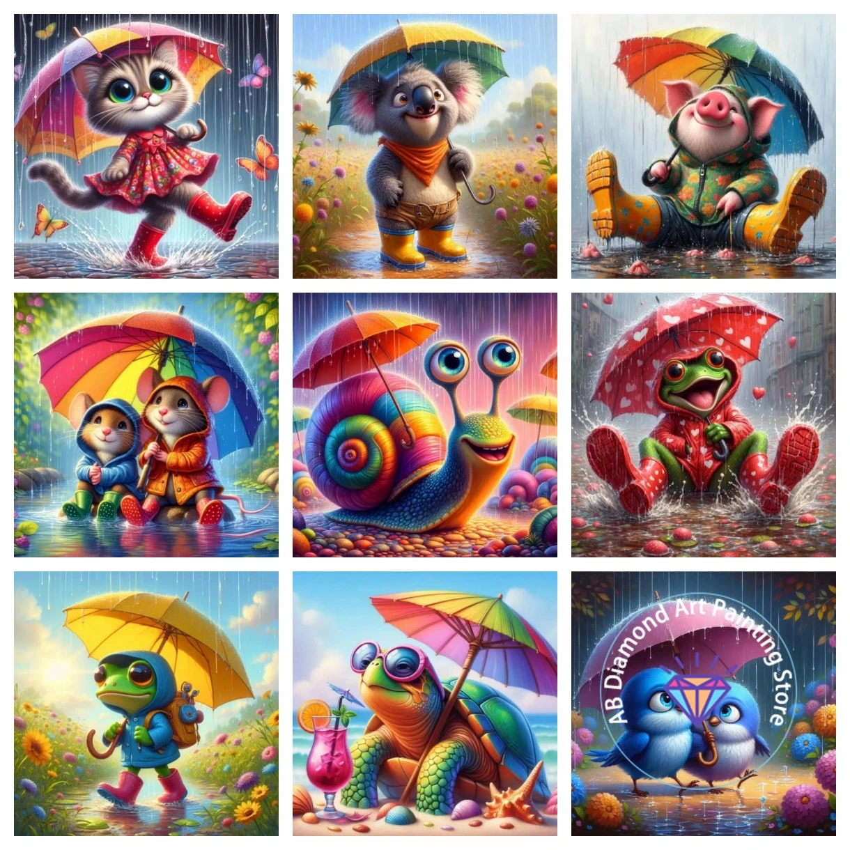 

Cute Animals Carnival In The Rain Frog Lamb Snail AB Diamond Painting Kit 5D DIY Cross Stitch Handmade Crafts Home Decor Gift