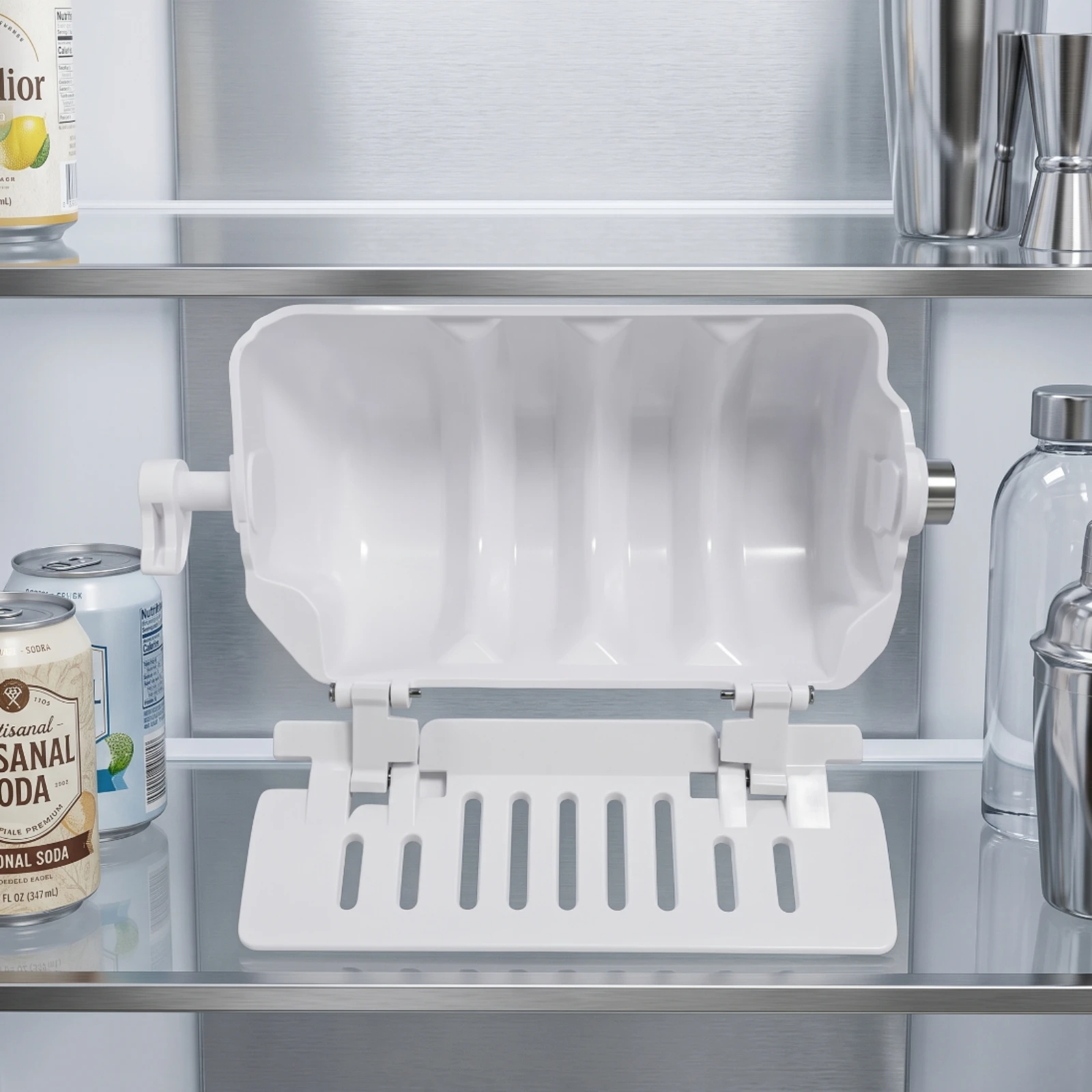 Ice Maker Container with Foldable Flap Compact Ice Maker Box with Drainage Slots for Kitchen, Home view 2