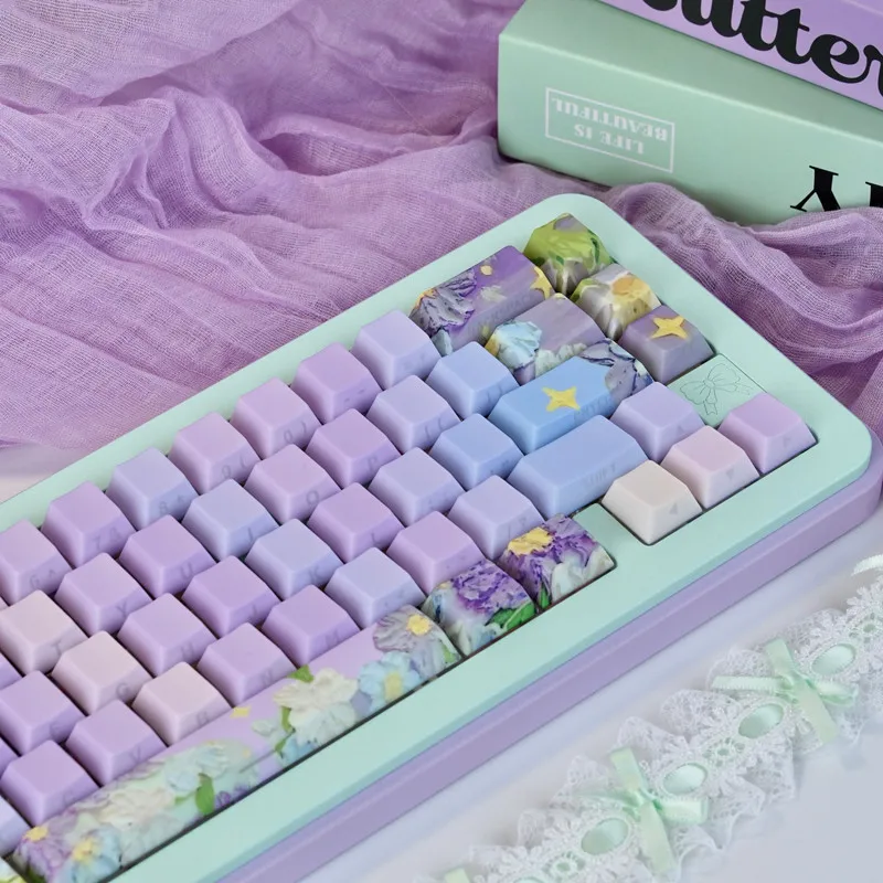 

Violet Keycaps Side Print Shine Through Cherry Doubleshot PBT Material DYE-SUB Purple Flowers Theme for MX Mechanical Keyboard