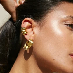 2pcs Vintage Stackable Triple C shaped Circles Ear Cuffs for Women Polished 18K Gold Plated Non-Piercing Cartilage Clip Earrings