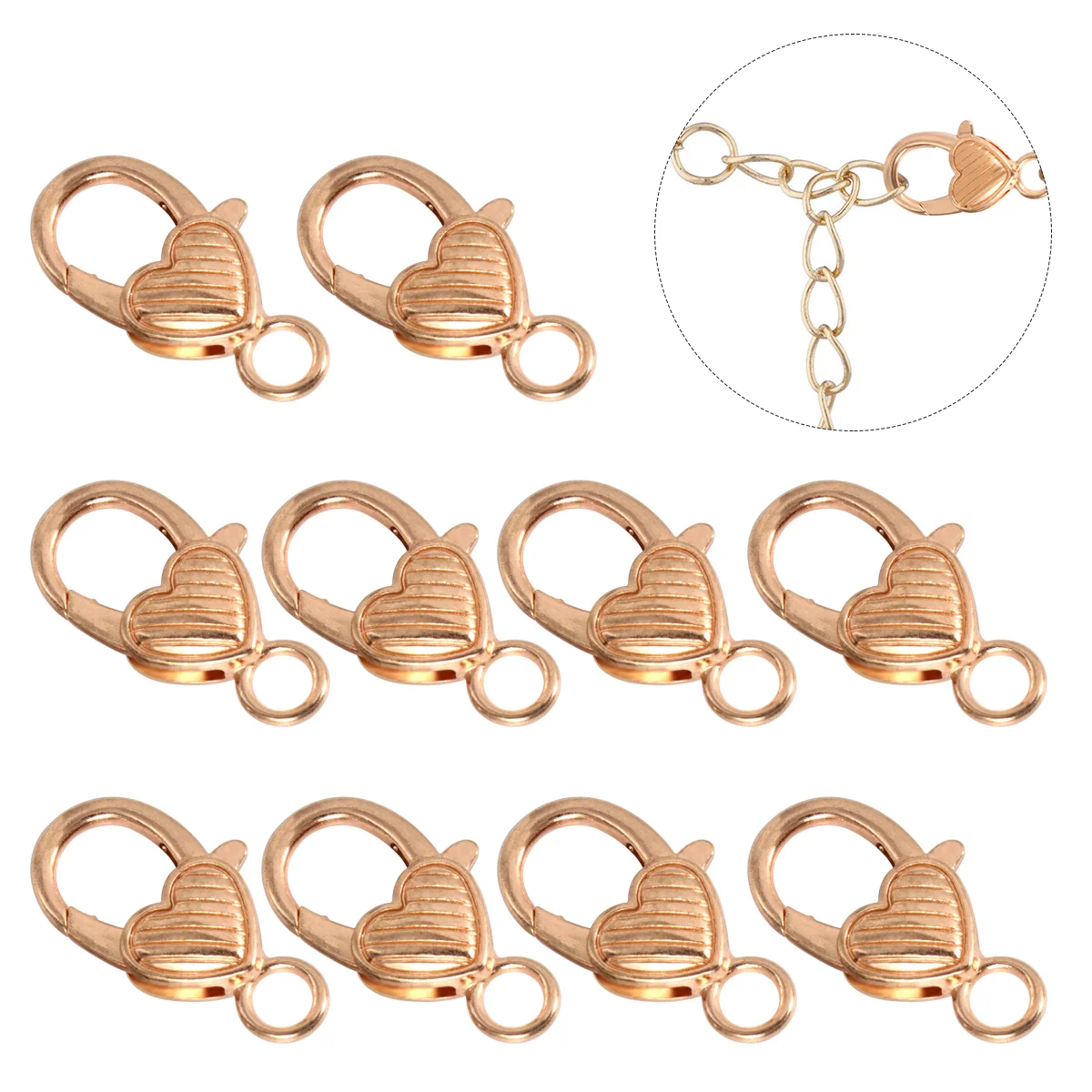 10 Pcs Heart Lobster Clasp Keychain Jewelry Rings Alloy Claw Necklaces Accessories Heart-shaped