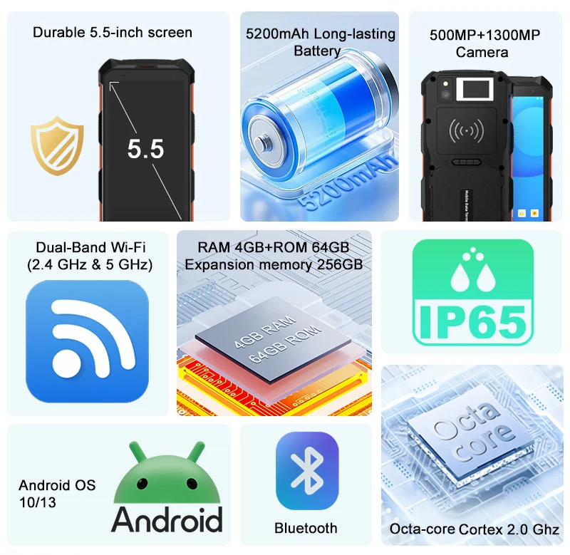 5.5inch Fingerprint Scanner Capacitive Biometric Android PDA 5200mah 4G WIFI for ID Card Fingerprint Enrollment and Verification