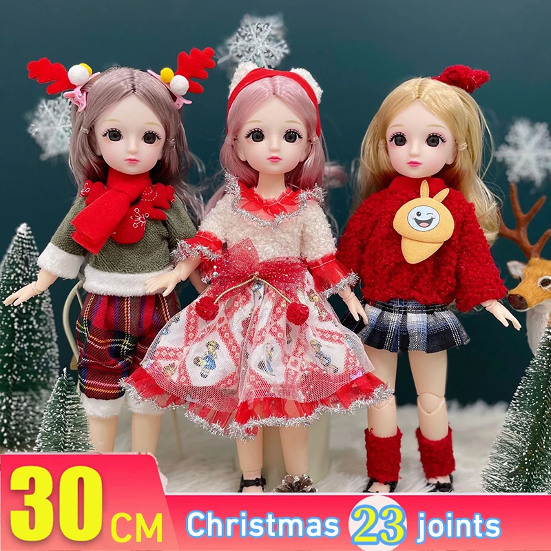 30cm Bjd Dolls Christmas New Year Gifts Full Set 1/6 Anime Bjd With Christmas Clothes 23 Joint Movable Body Girls Dress Up Toys