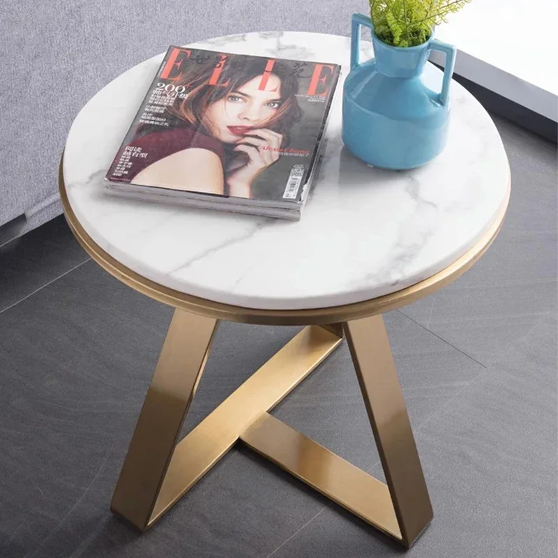 

Modern Luxury Furniture Tea Table Set Marble Top Coffee Table With Brushed Titanium Gold Leg