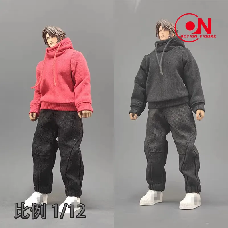 1/12 スケールフード付きスウェットシャツパーカー黒赤服アクションフィギュアアクセサリーモデル 6 ''男性兵士ヘッド TBL ボディ
