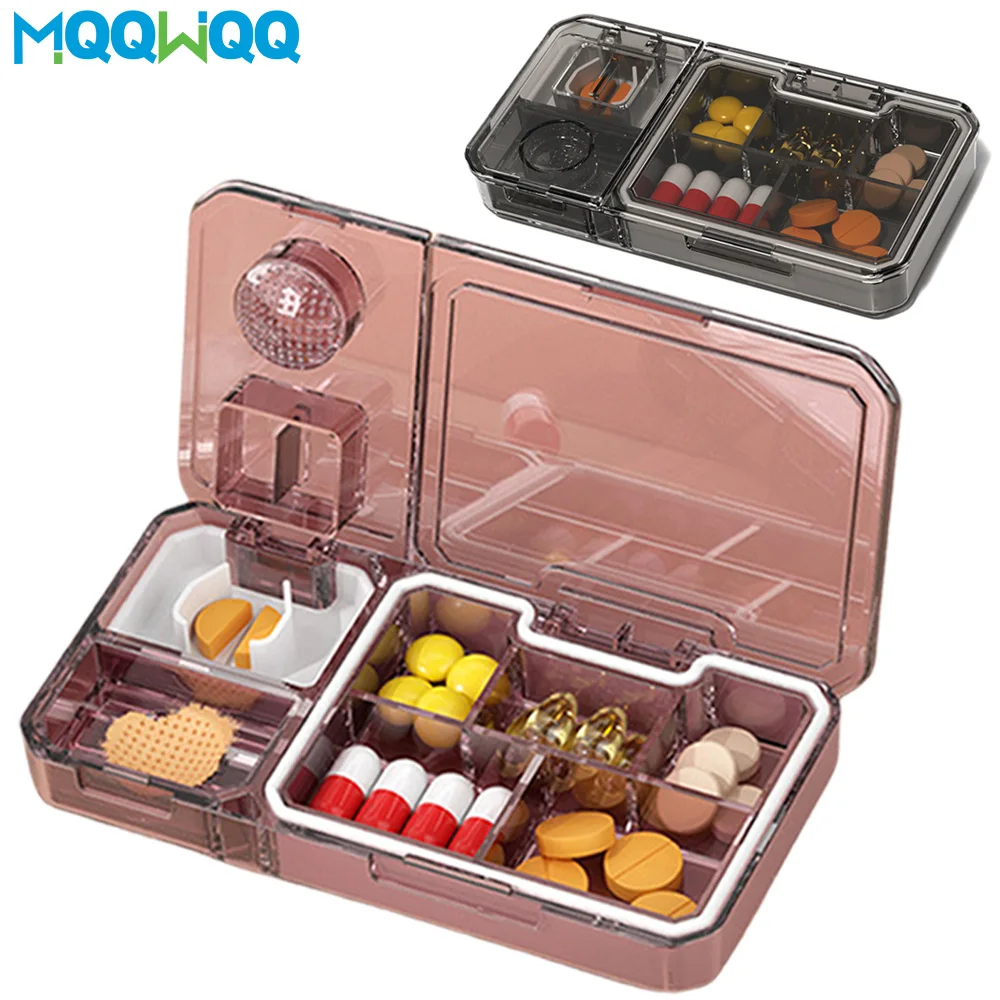 

1PCS Pill Organizer with Cutter Crusher, Travel Medicine Pill Organizer for Pocket Purse to Hold Vitamins Medication Supplements