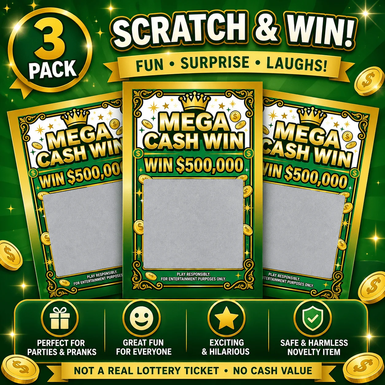 Gefälschte Gewinn-Rubbelkarten, Mega Cash Win 500K Scherz-Lotterie-Tickets, Neuartige Rubbelkarten für Partys, Aprilscherz-Spaß – Detail 3